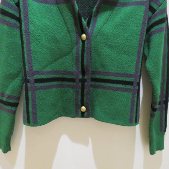 TULAROSA Bellair Cardigan Green Plaid XS Preppy Cropped Old Money - Picture 8 of 15